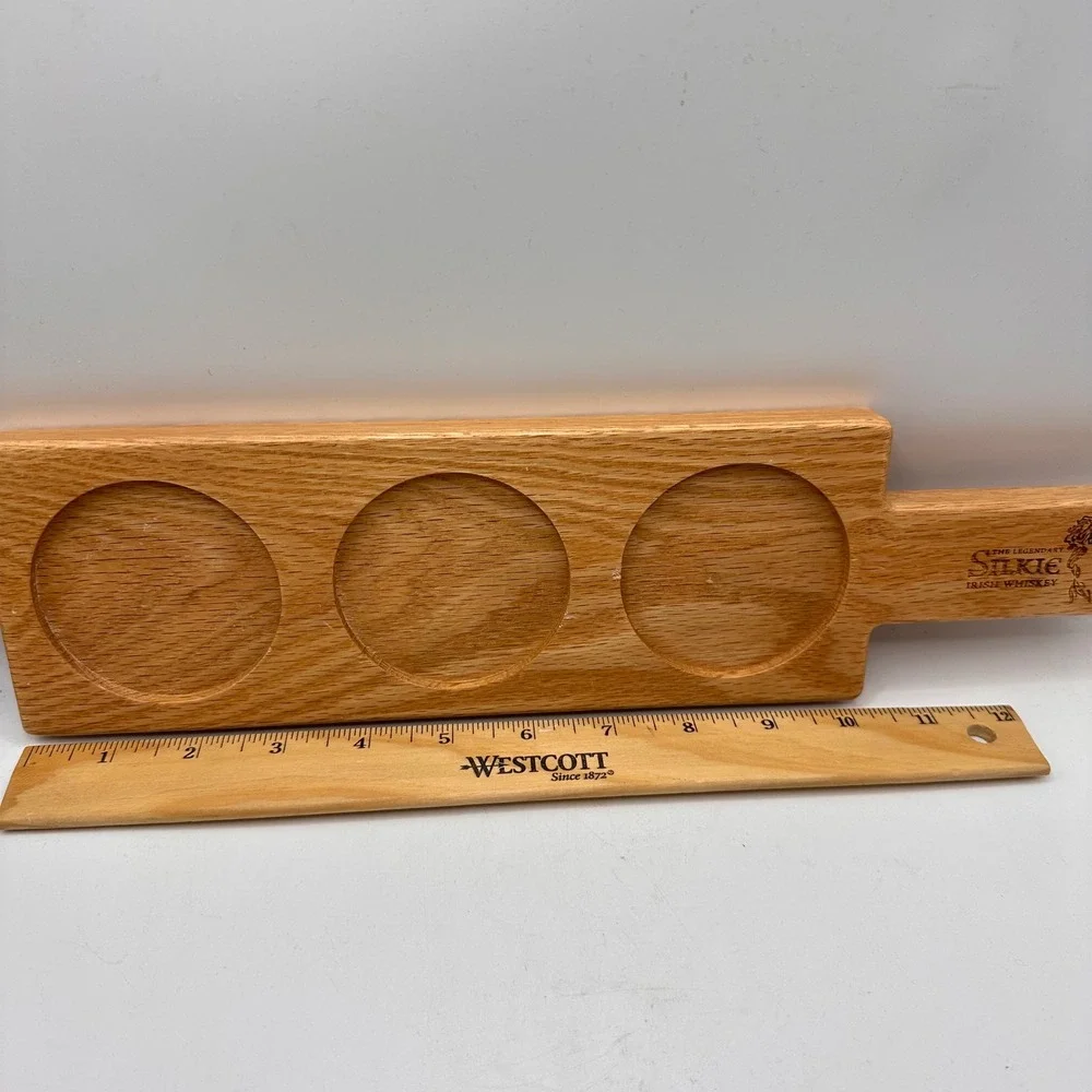 Silkie Irish Whiskey Wooden Flight Board Tasting Paddle 3 Slot Oak Mermaid Logo